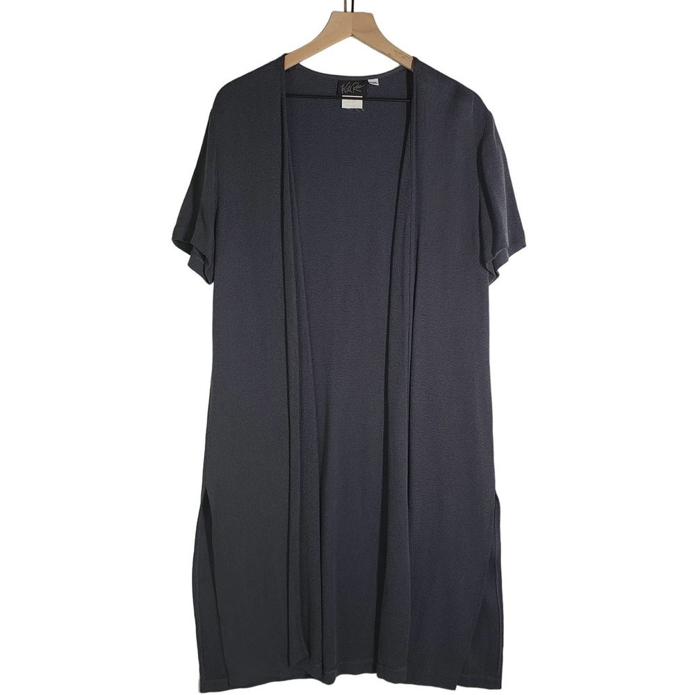 Vintage‎ Wild Rose Duster Cardigan 12 Grey Short Sleeve Open Front Lagenlook